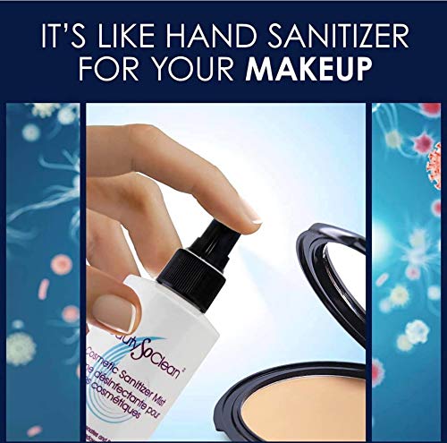 Beautysoclean Cosmetic Sanitizer Mist pump-action in use on a compact.