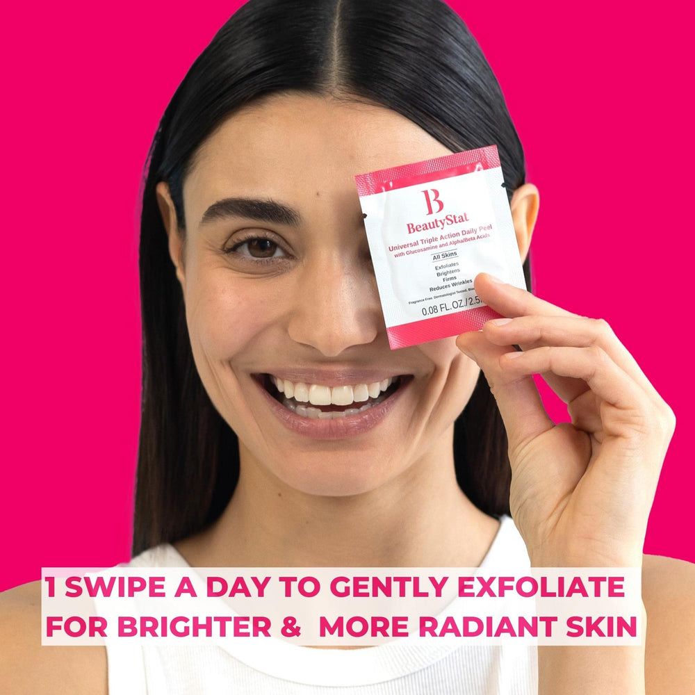 BeautyStat 2.5ml single-dose peel packets displayed