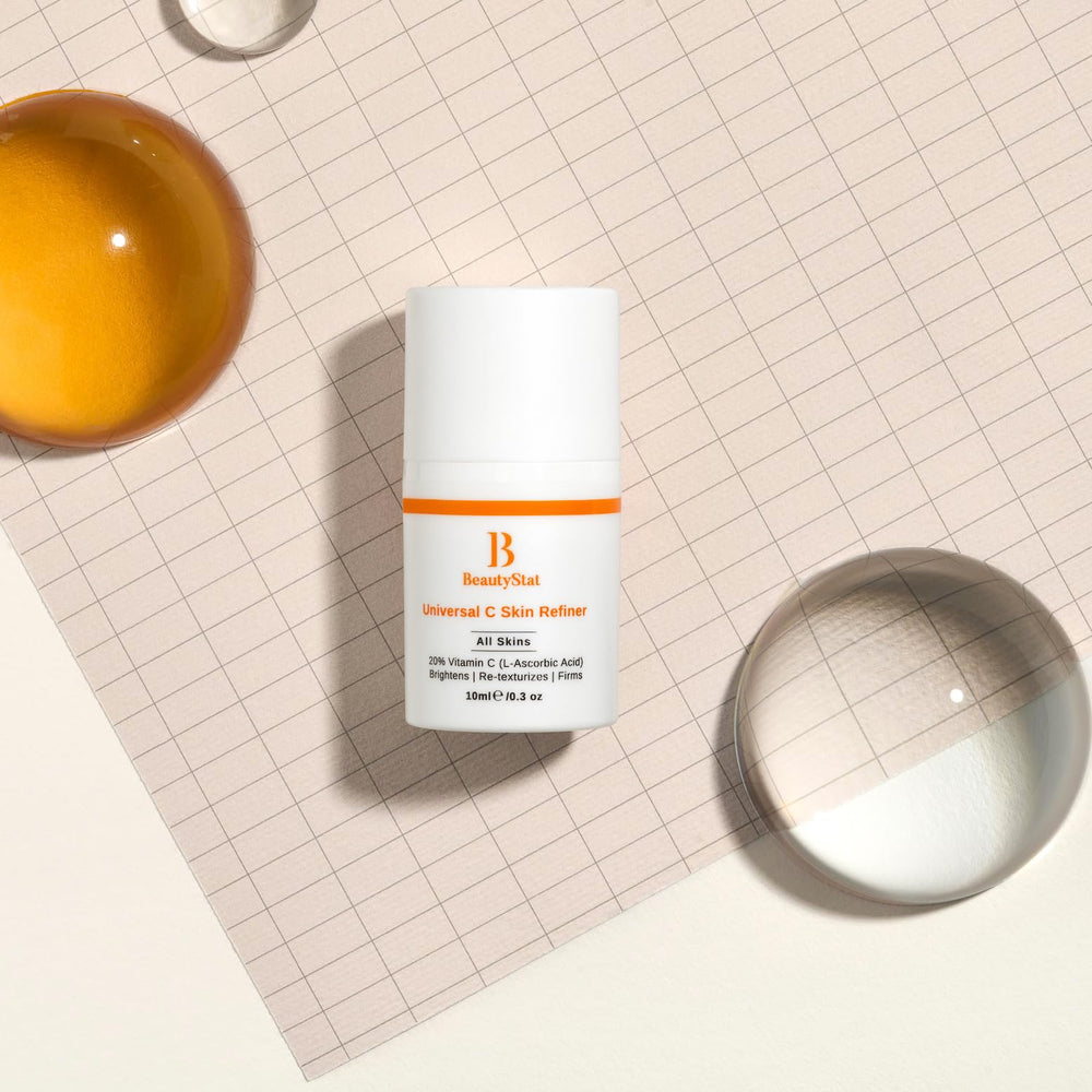 BeautyStat Universal C Skin Refiner airless pump demonstrates controlled dispensing and stable Vitamin C delivery