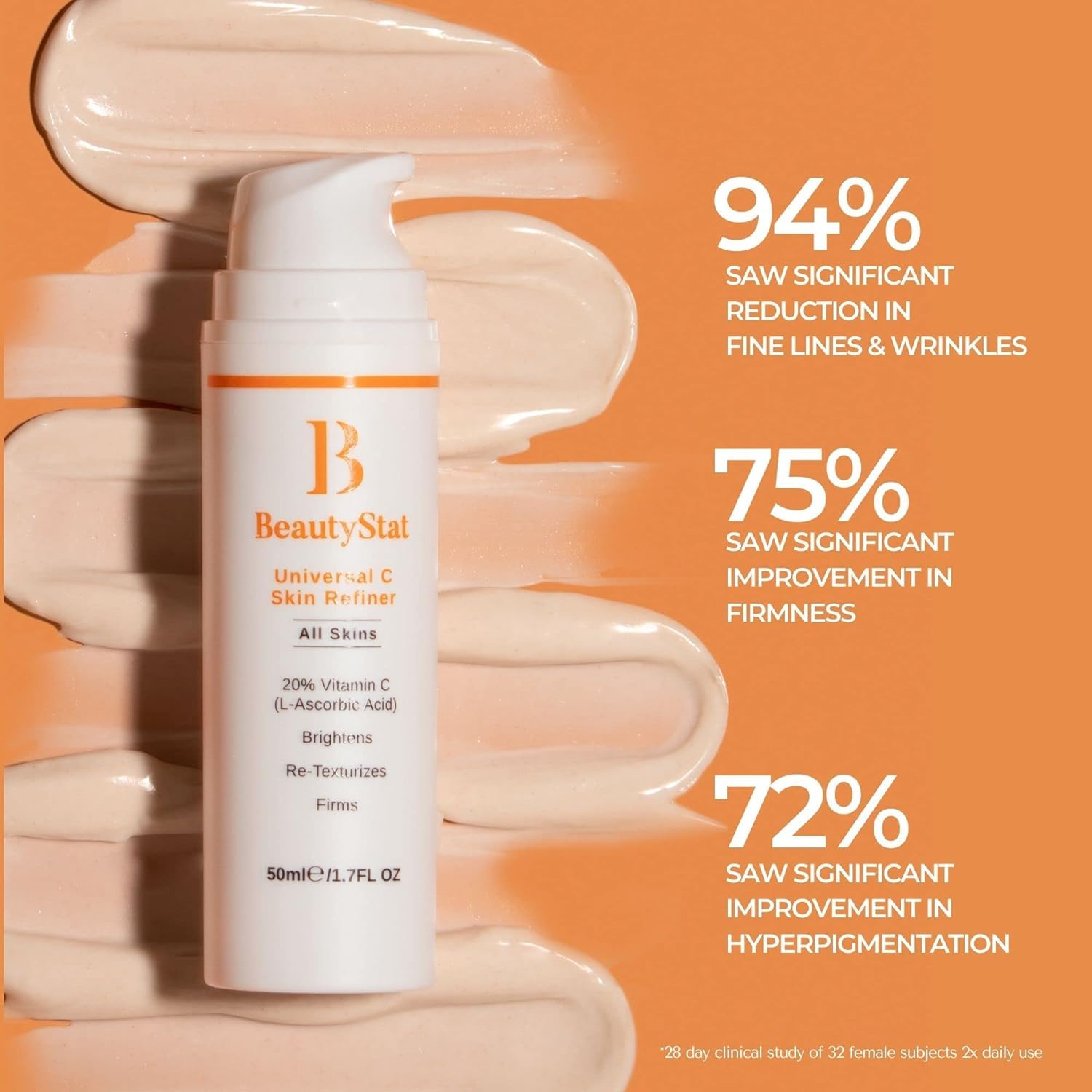 BeautyStat Universal C Skin Refiner in hand highlights fragrance-free formulation for sensitive skin