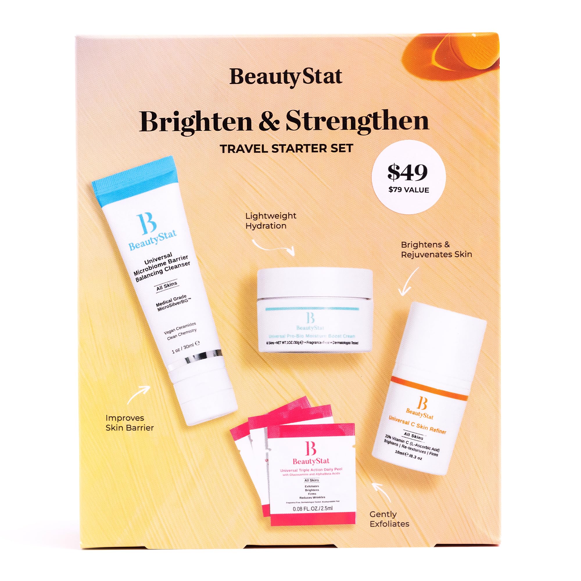 BeautyStat Universal Daily Peel packaging shown, designed to brighten and refine skin texture