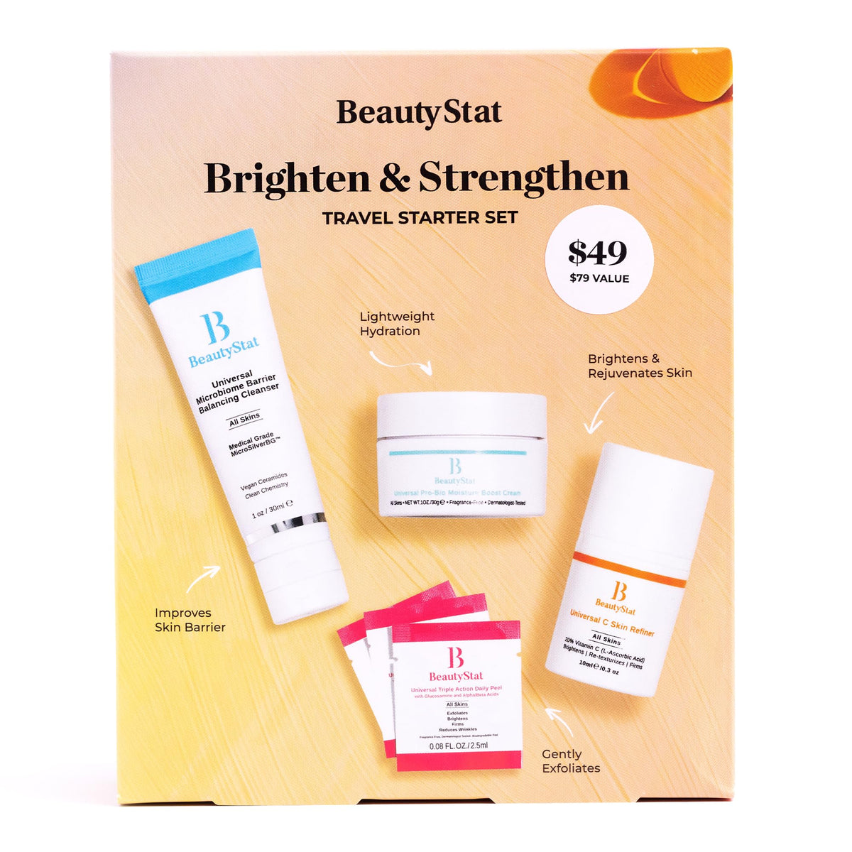 BeautyStat Universal Daily Peel packaging shown, designed to brighten and refine skin texture