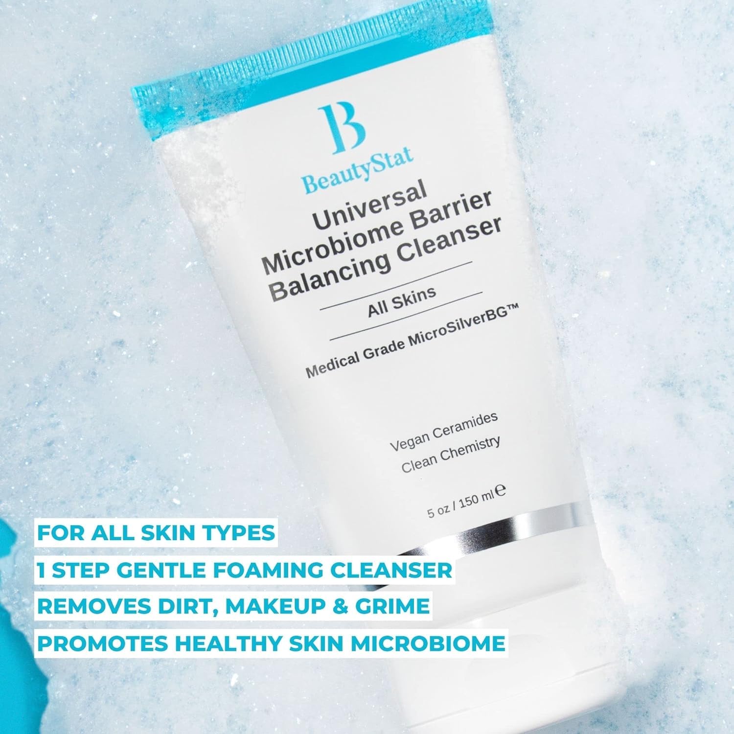 BeautyStat Microbiome Purifying Cleanser packaging featuring MicroSilver BG for clean, balanced skin