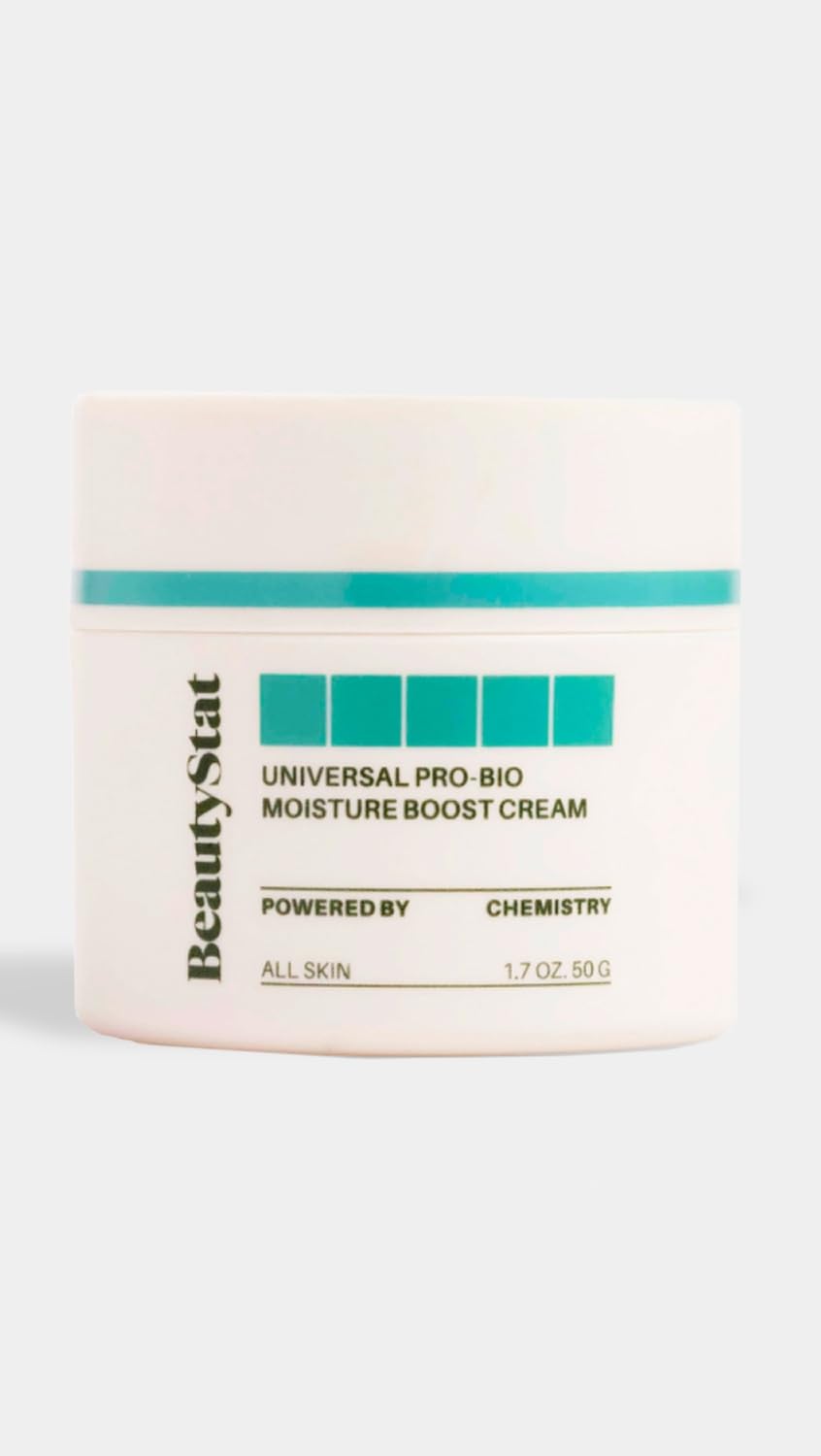 BeautyStat Universal Pro-Bio Moisture Boost Cream label close-up featuring ingredients.