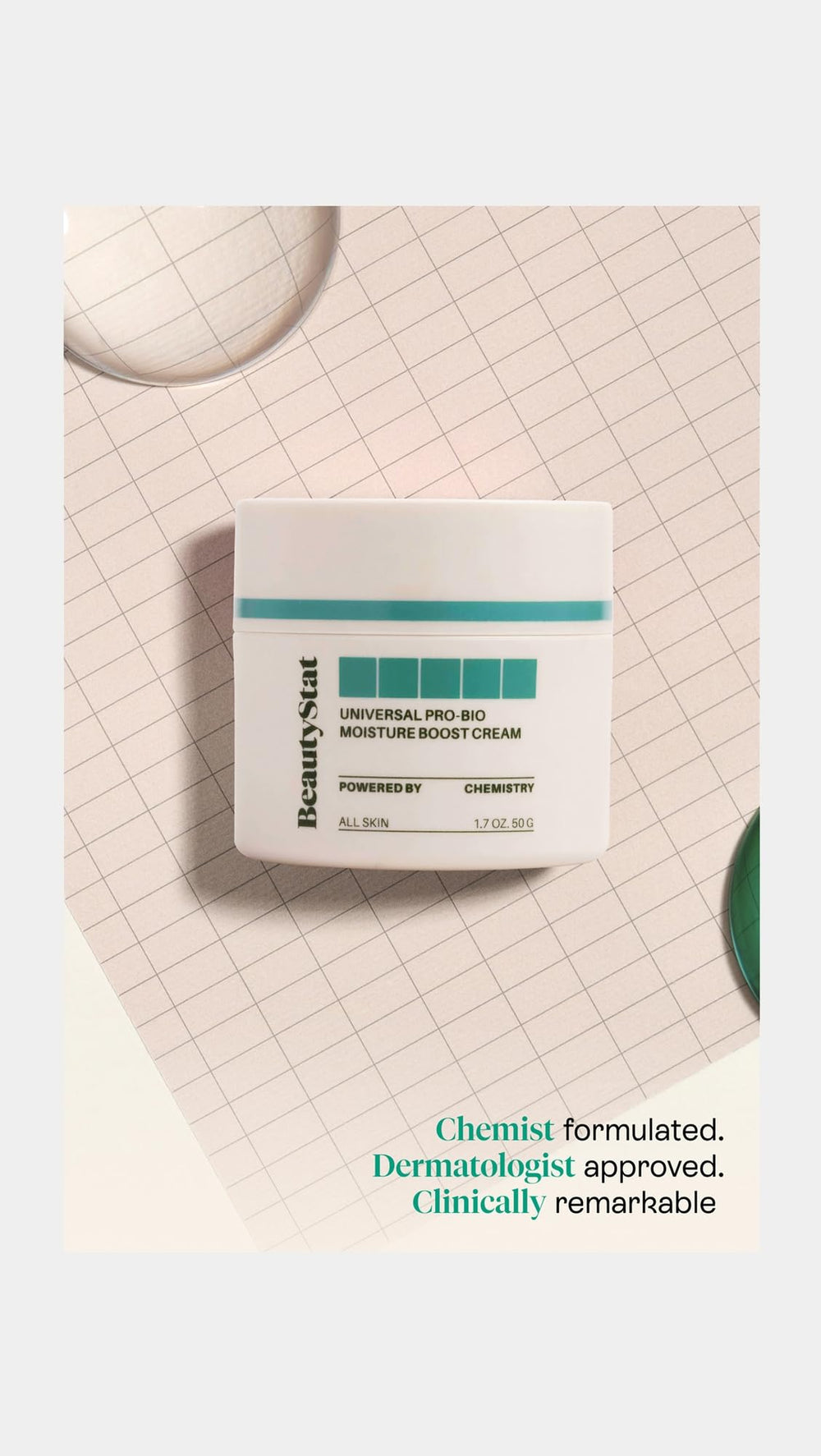 BeautyStat Universal Pro-Bio Moisture Boost Cream texture in hand demonstrates light hydration.