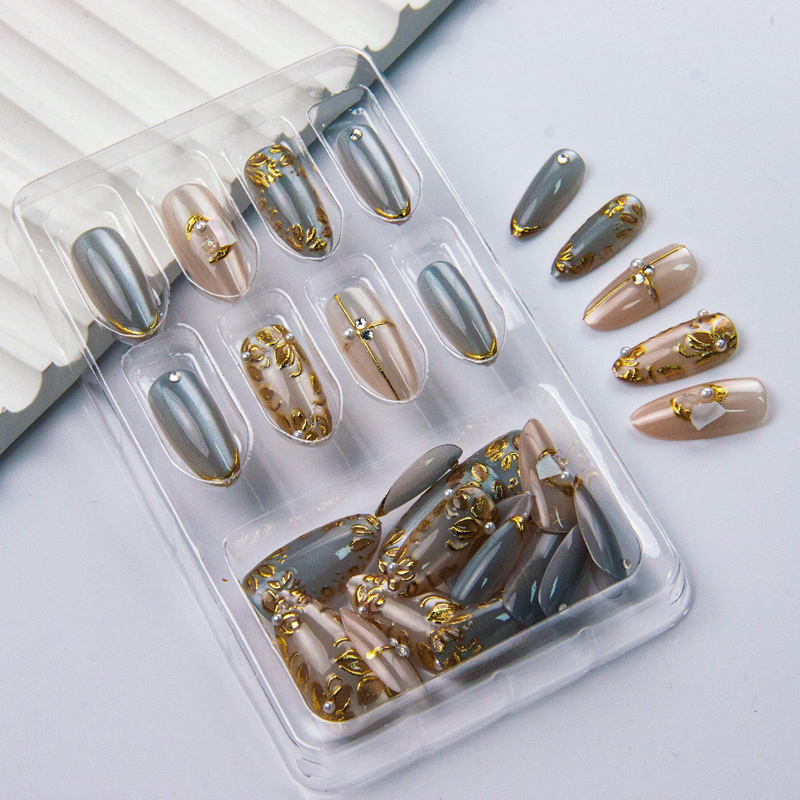 BEAWTH short almond press-ons enable fast at-home manicures.