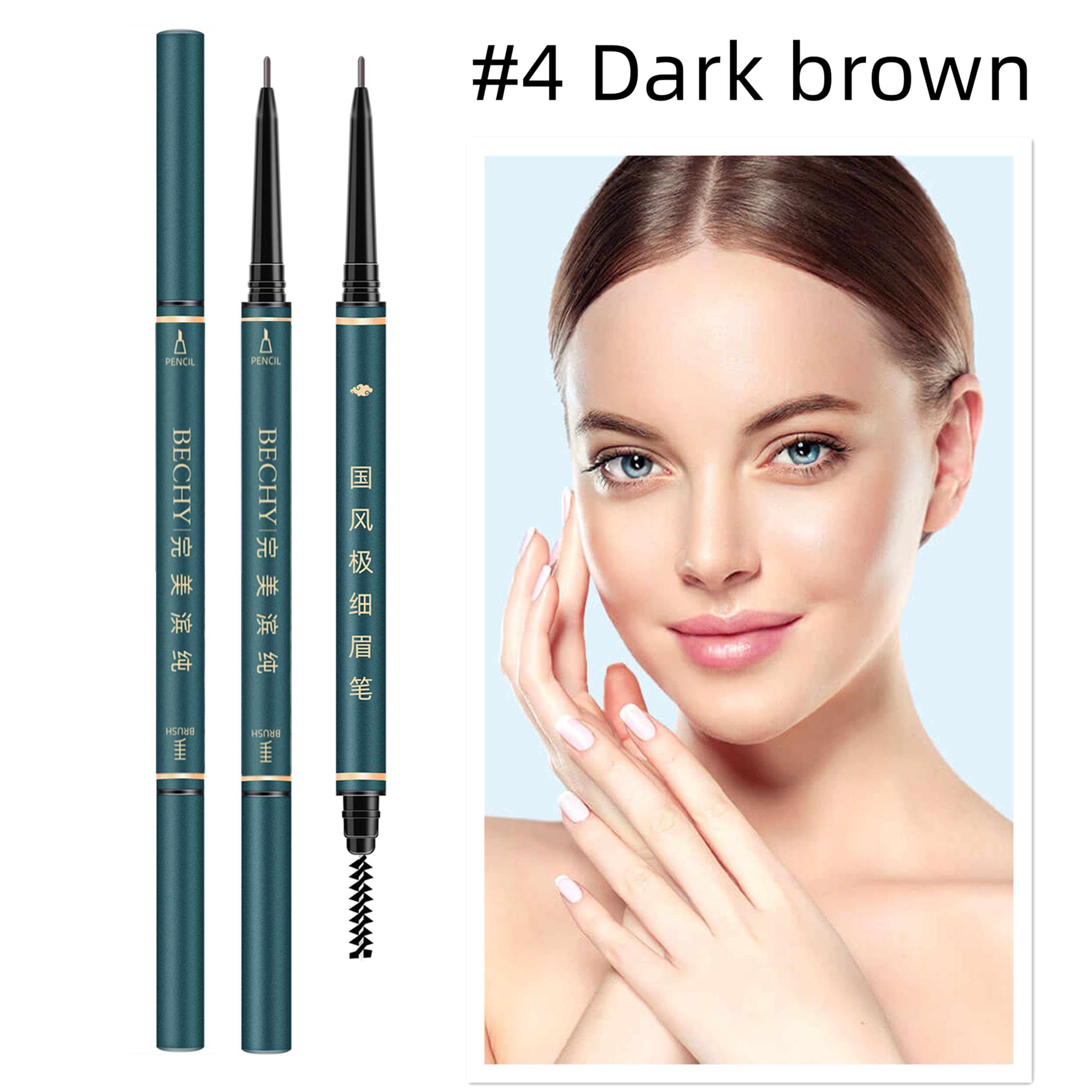BECHY brow pencil twist-up spoolie shows quick shaping and blending on the go.