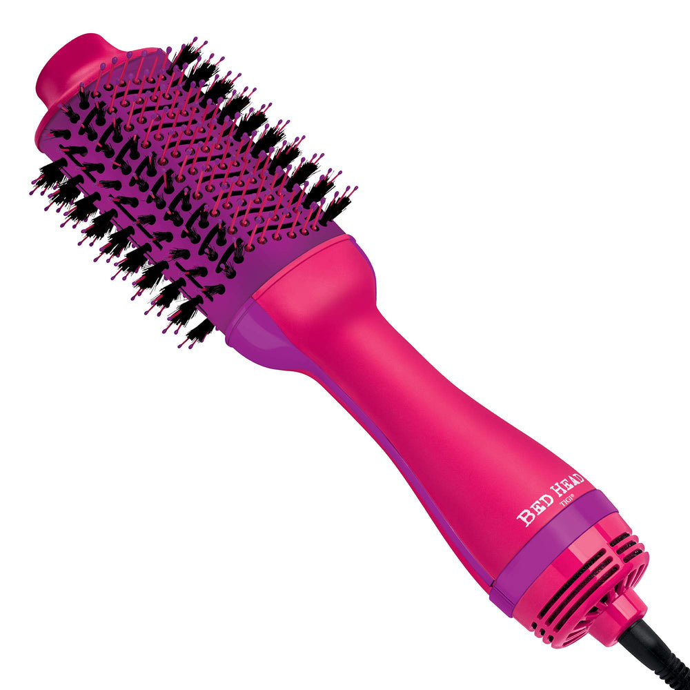 Bed Head One Step Volumizer dryer in pink bottle showing fast drying and volume capabilities.