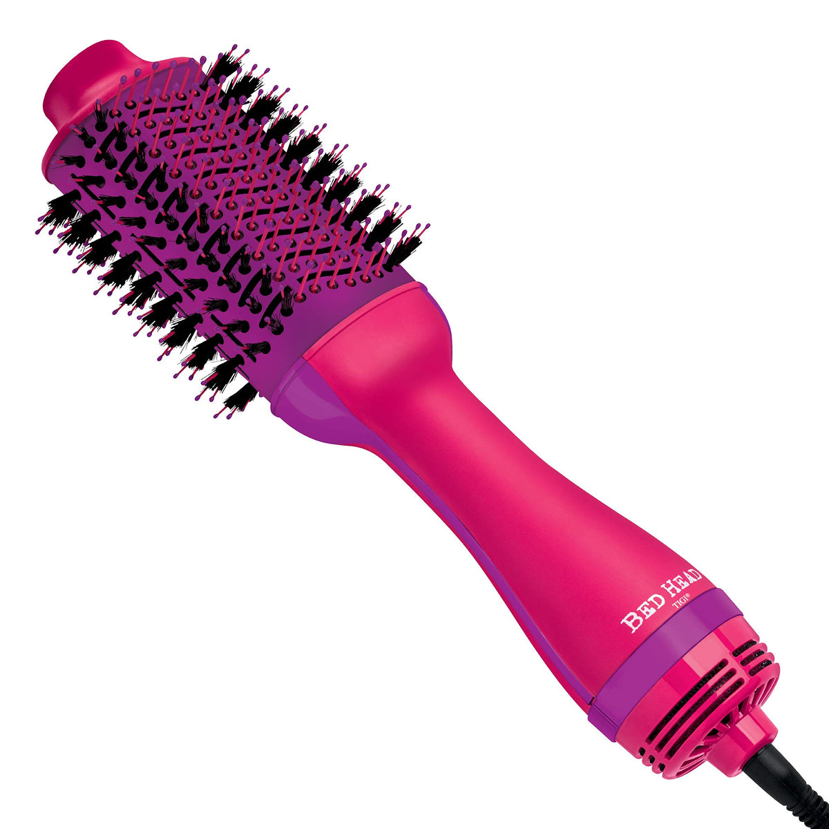 Bed Head One Step Volumizer dryer in pink bottle showing fast drying and volume capabilities.
