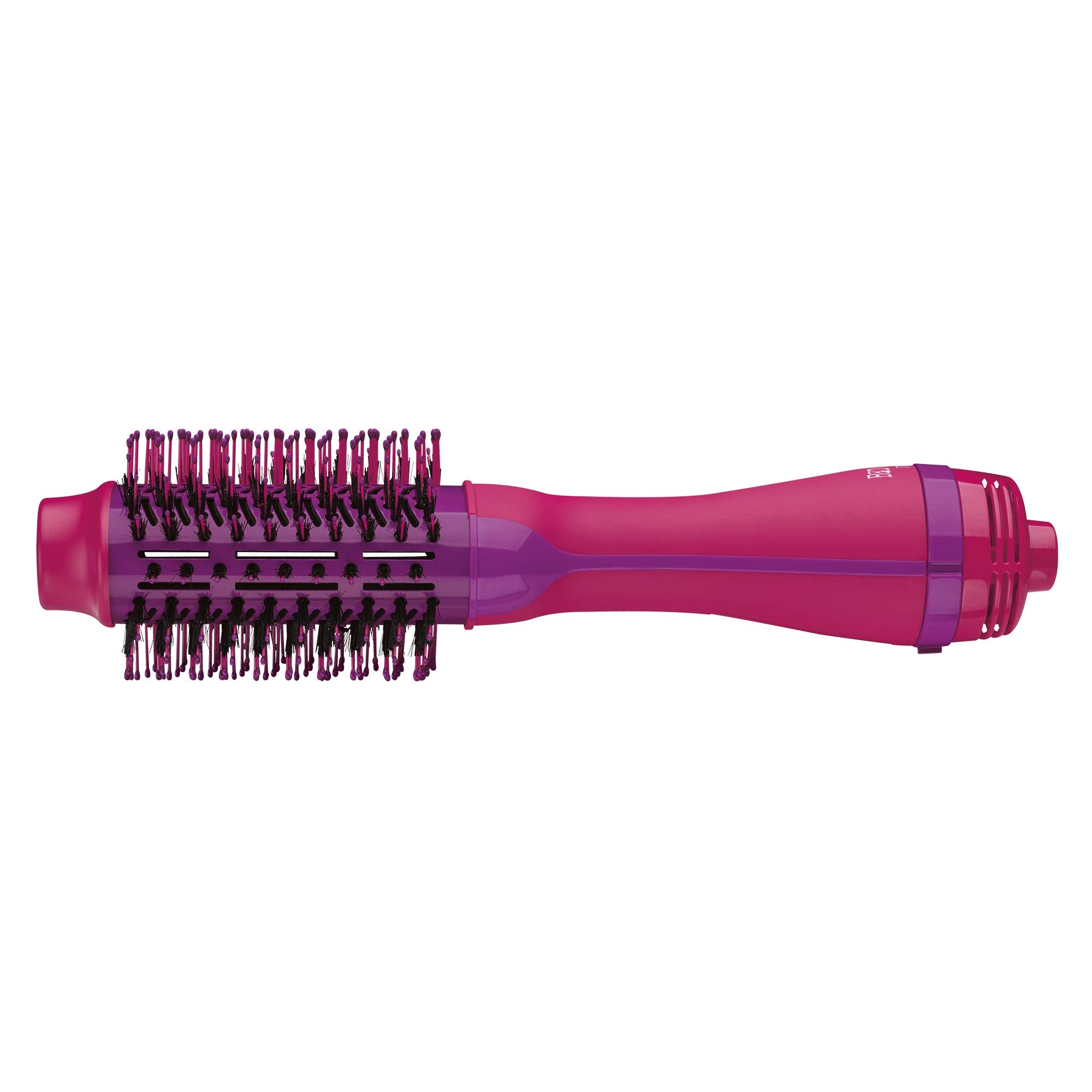 Bed Head One Step Volumizer pink brush close-up highlighting detangling bristles for smooth styling.
