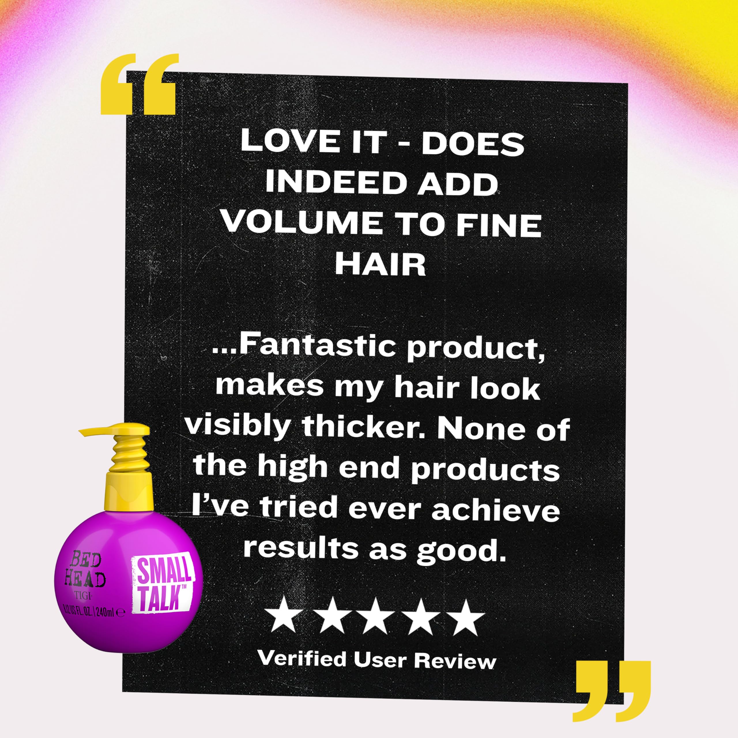 Bed Head thickening cream after-use scene shows voluminous, defined strands.