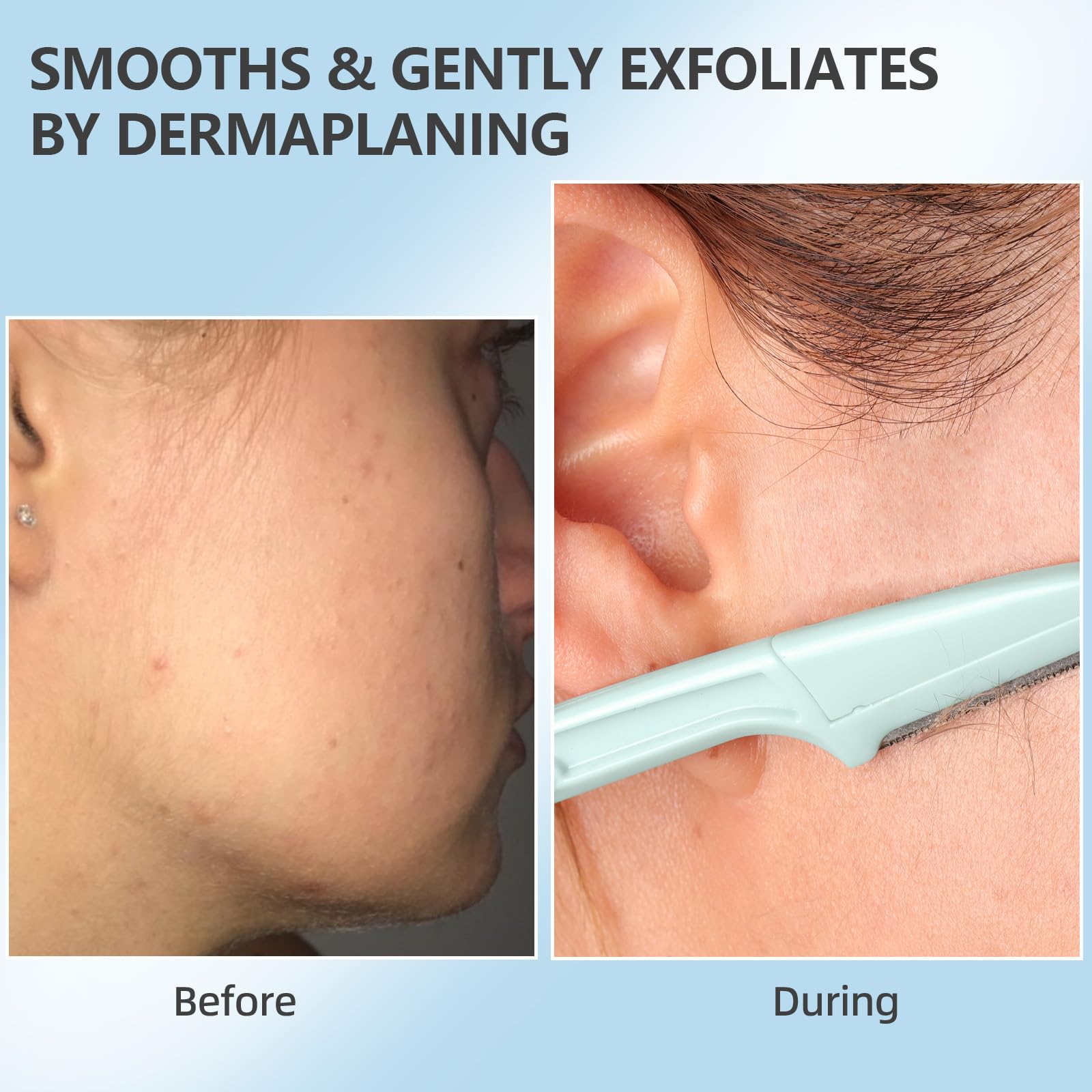 Bedace Dermaplane skin-polish action image without irritation.
