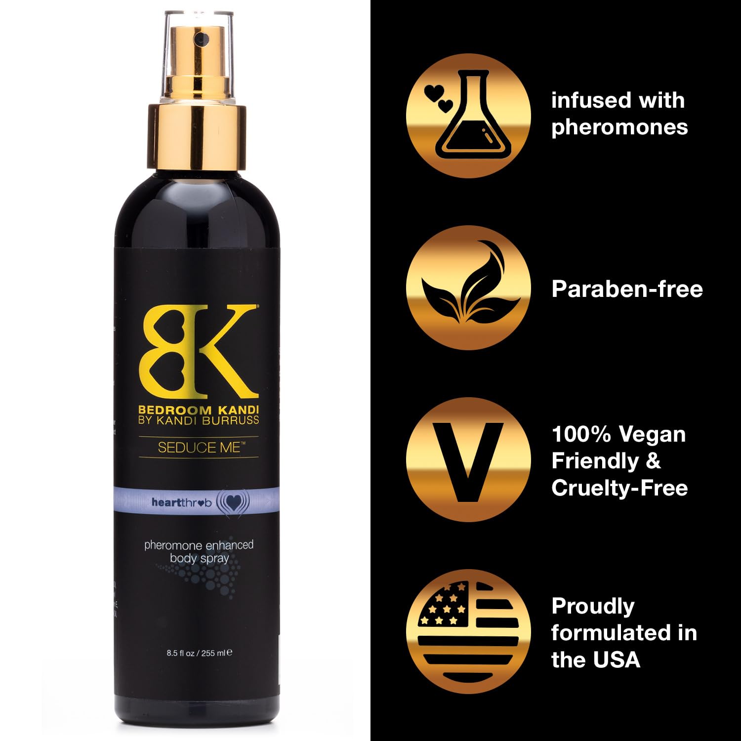 Bedroom Kandi spray close-up reveals elegant design and lasting aroma.