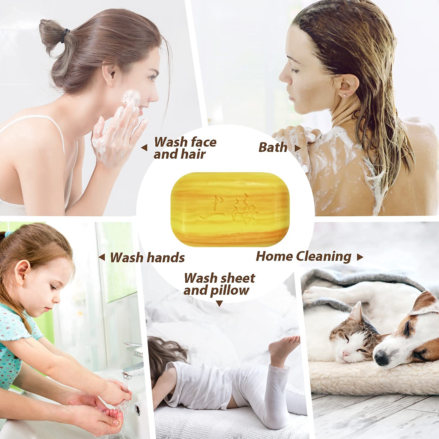 Bee & Flower sulfur soap six-pack on display highlighting value.