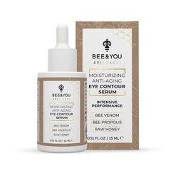 Bee & You anti-aging serum bottle close-up showing bee venom and propolis benefits