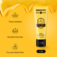 Honey and bee pollen enrich Bee Bald Smooth Moisturizer for nourishing care.