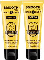 Bee Bald Smooth Plus head moisturizer SPF 30 bottle delivers daily hydration.