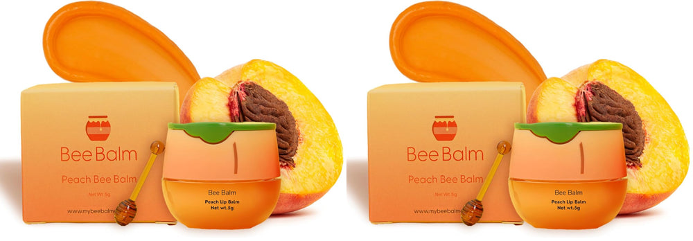 Bee Balm Original Peach Lip Balm in a honey pot delivering deep hydration.