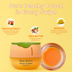Bee Balm Peach lip balm on application for smooth, nourished lips.