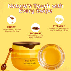 Close-up of propolis and honey blend in Bee Balm lip balm for repair.