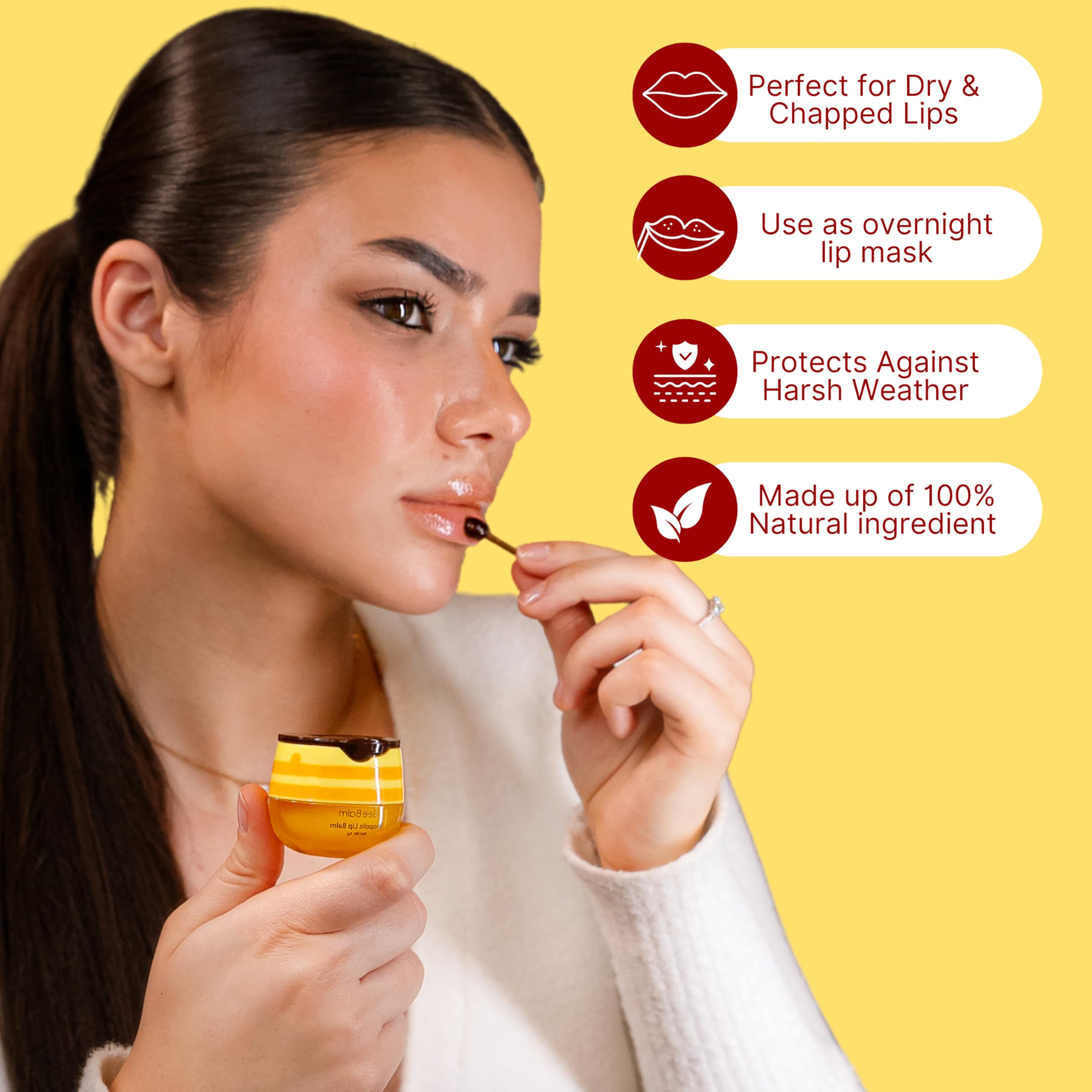 Vitamin E enriched Bee Balm for smooth, hydrated lip texture.