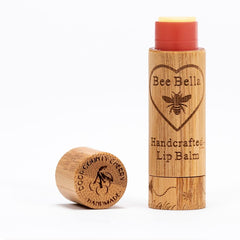 Bee Bella lip balm cherry 3-pack label showing gift-ready packaging