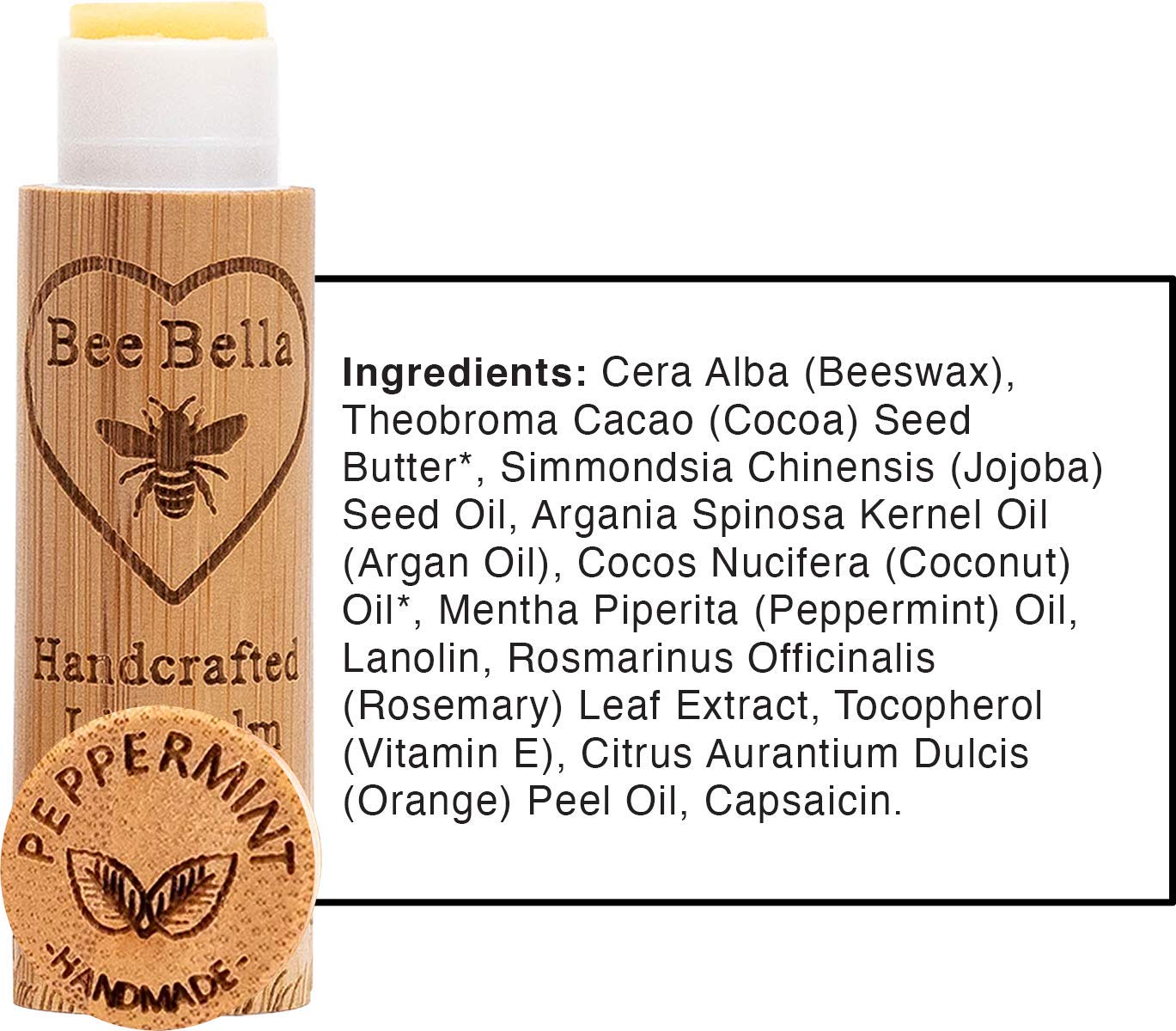 Bee Bella Lip Balm Peppermint 3-pack side view, protective barrier against wind