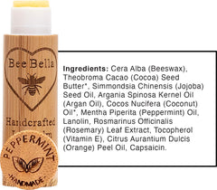 Bee Bella Lip Balm Peppermint 3-pack side view, protective barrier against wind