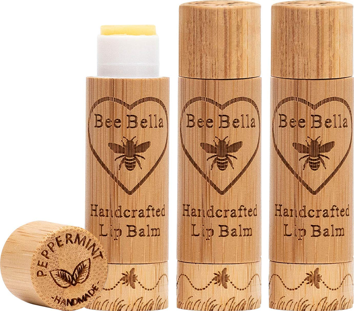 Bee Bella Lip Balm Peppermint 3-pack front view, cooling relief for dry lips