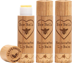 Bee Bella Lip Balm Peppermint 3-pack front view, cooling relief for dry lips