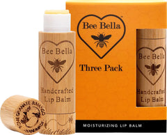 Bee Bella lip balm in pomegranate mango, back label with ingredients