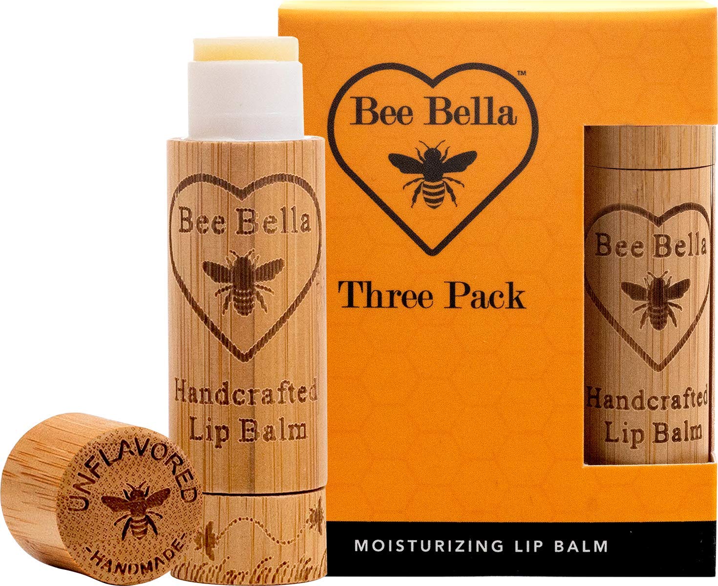 Bee Bella Lip Balm tube close-up showing unscented formula