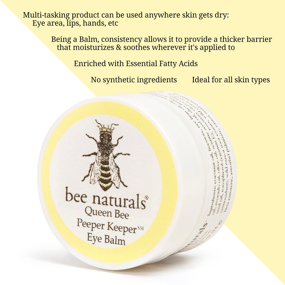 Close-up shows Bee Naturals eye balm texture, absorbing smoothly.