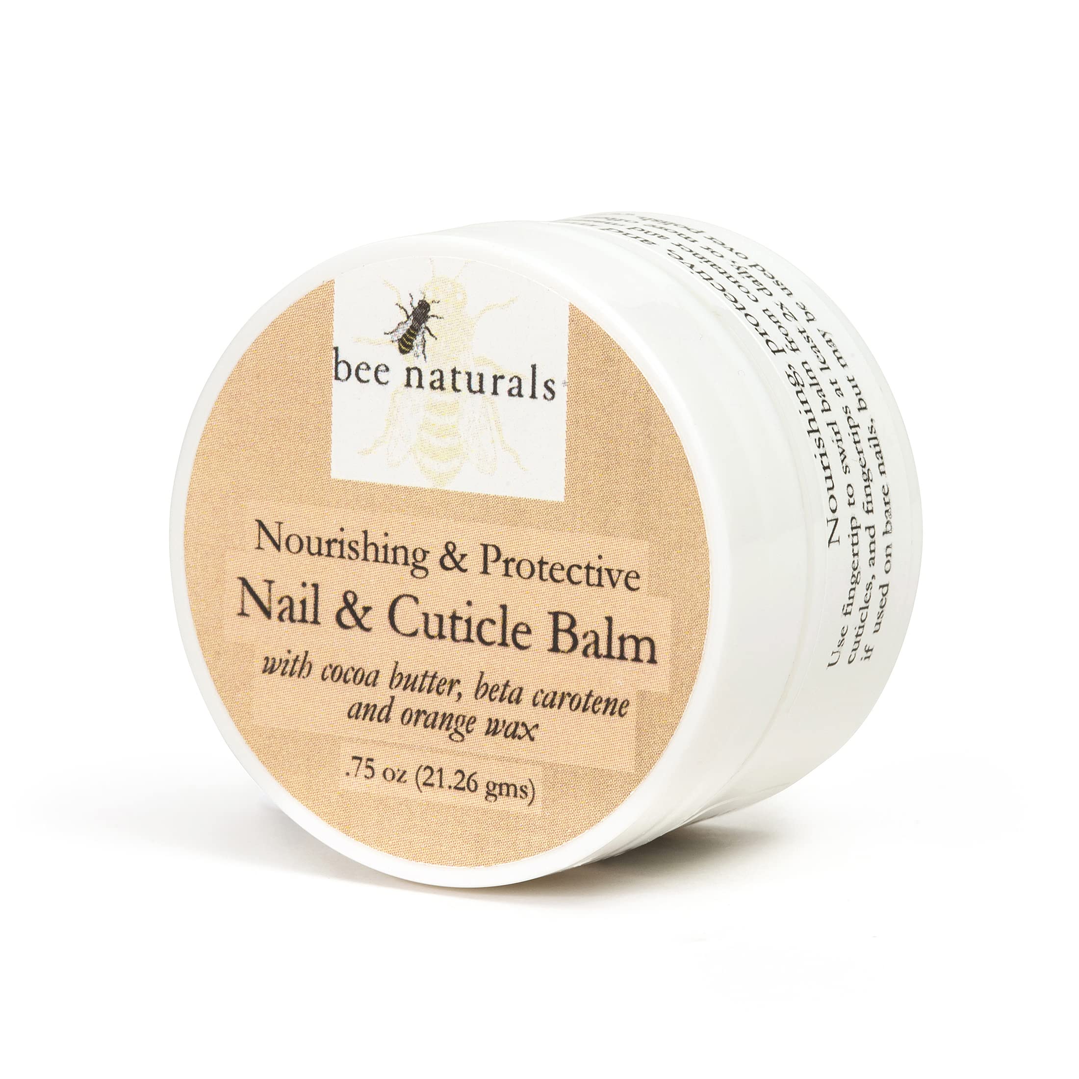 Bee Naturals balm shows shea butter and beeswax hydrating nails.