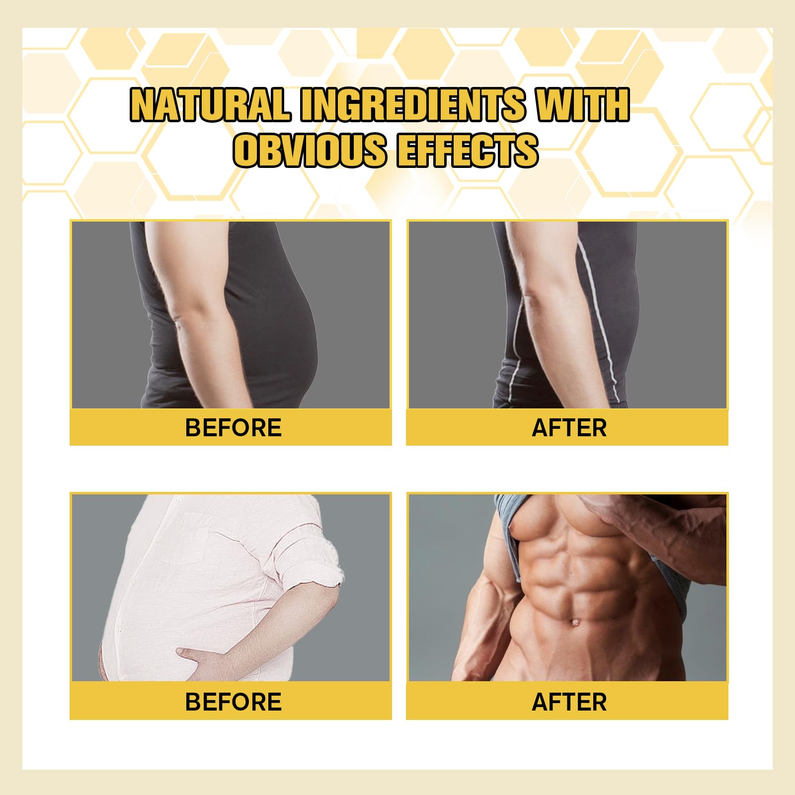Bee Venom Gynecomastia Oil applied to abdomen, thighs, arms, and waist for a balanced routine