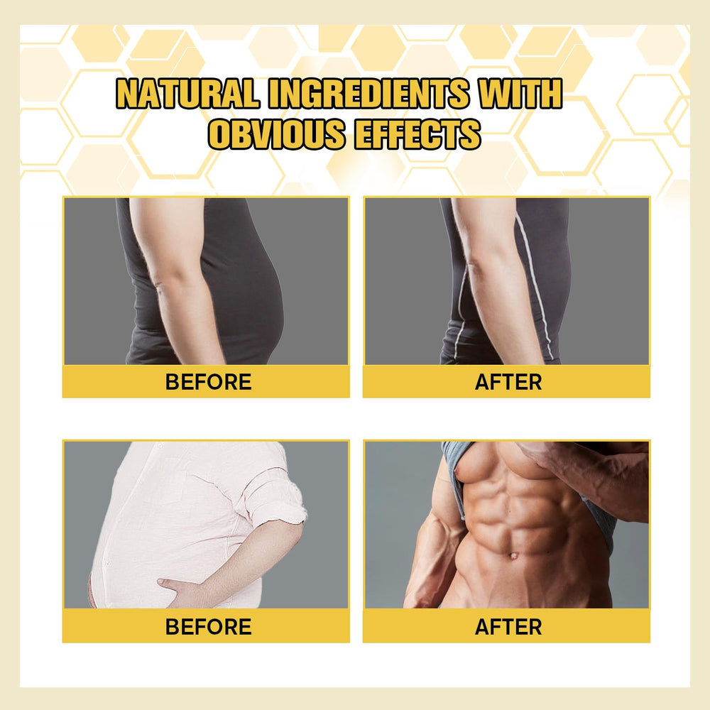 Bee Venom Gynecomastia Oil applied to abdomen, thighs, arms, and waist for a balanced routine