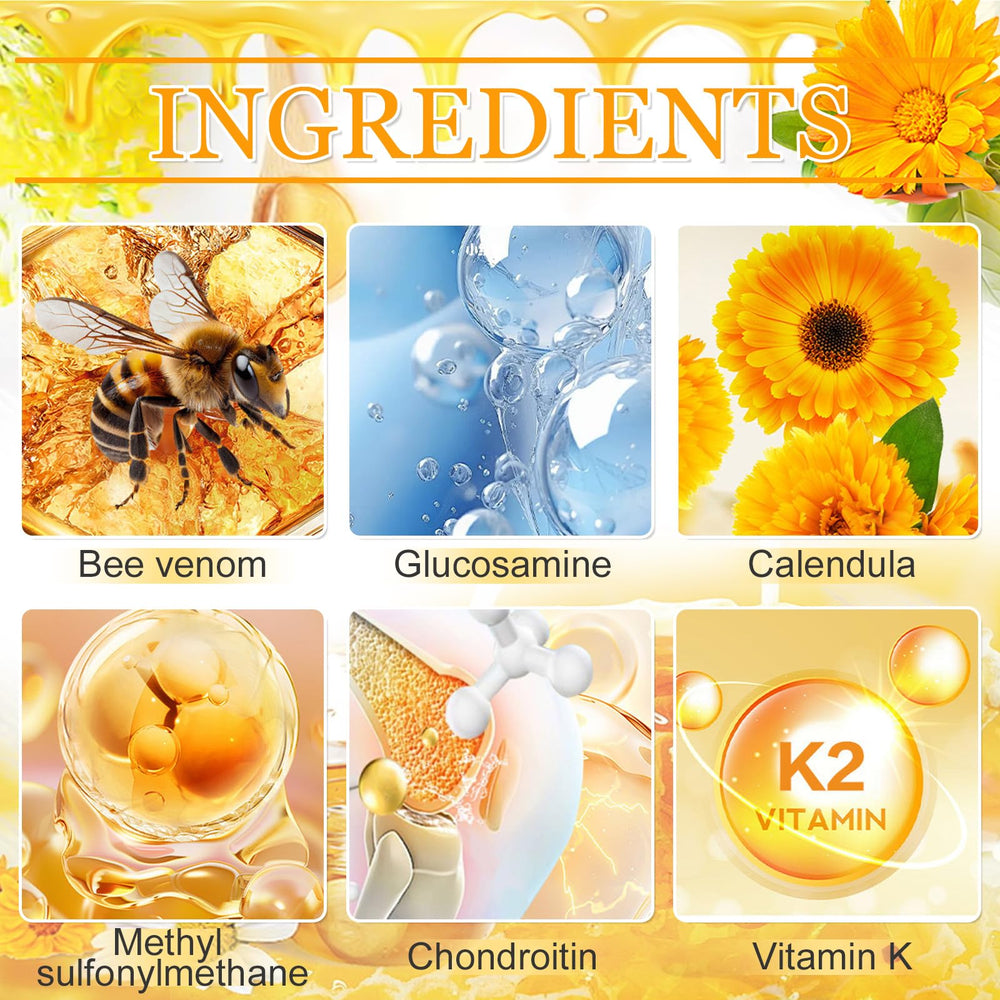 Bee Venom Joint Cream jar closeup highlighting creamy texture and soothing scent.