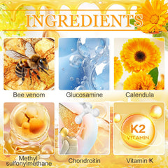 Bee Venom Joint Cream jar closeup highlighting creamy texture and soothing scent.