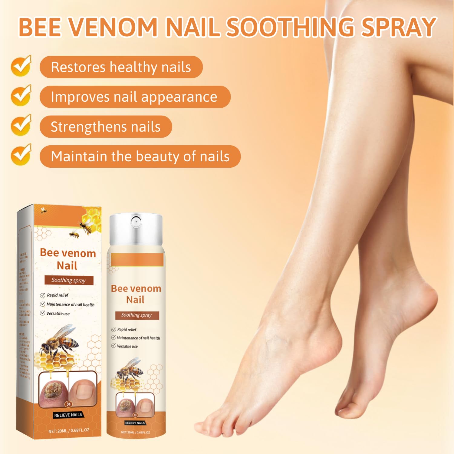 Bee Venom Nail Spray dual-pack beside nails; routine care ready