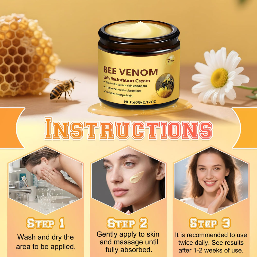 Bee Venom Skin Restoration Cream on a clean vanity symbolizing easy daily routine.