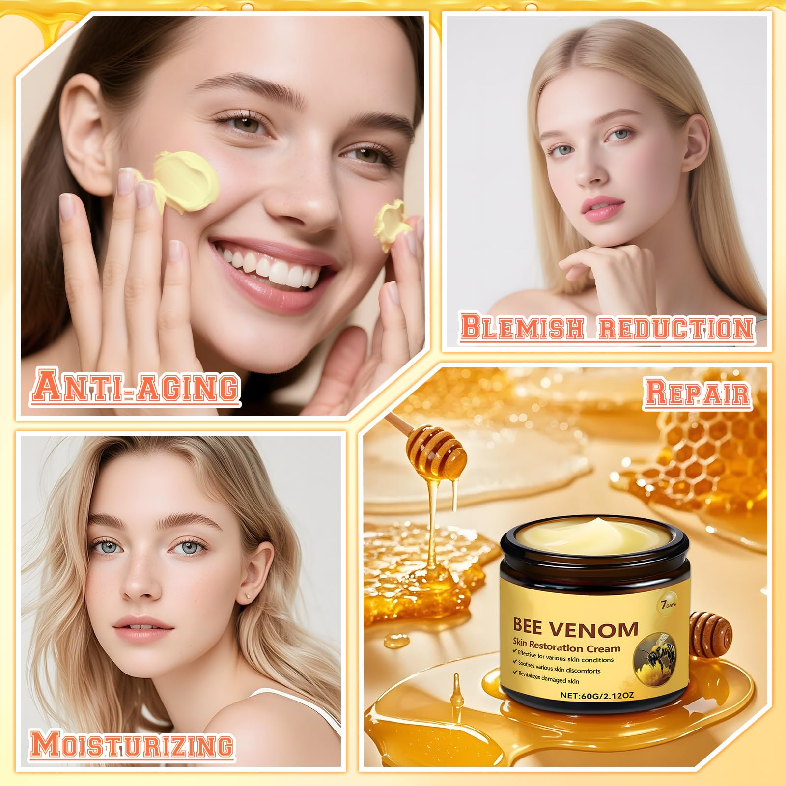 Bee Venom Skin Restoration Cream used on all skin types for daily moisture.
