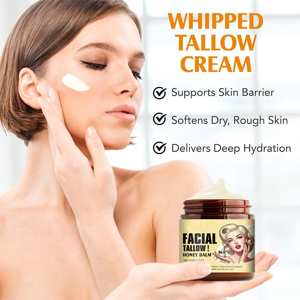 Hand massage with beef tallow honey balm on dry skin