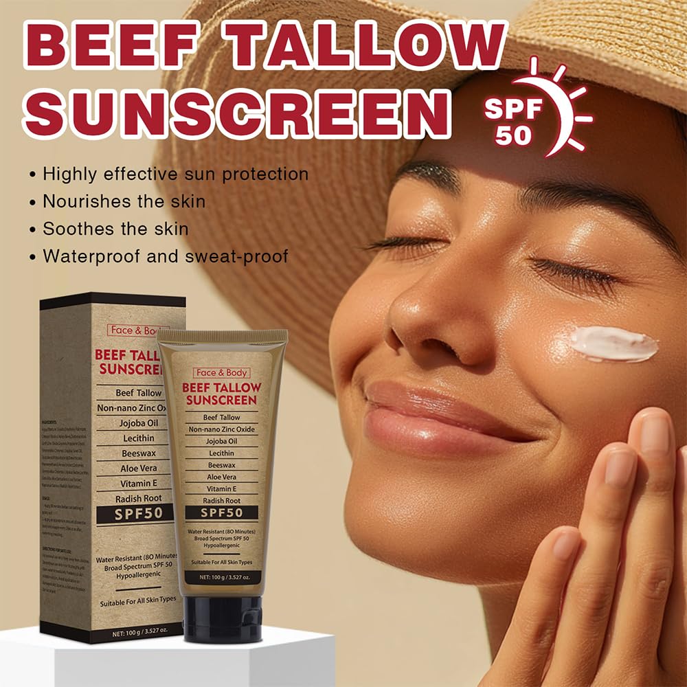 Beef Tallow Sunscreen bottle front view for travel-ready protection