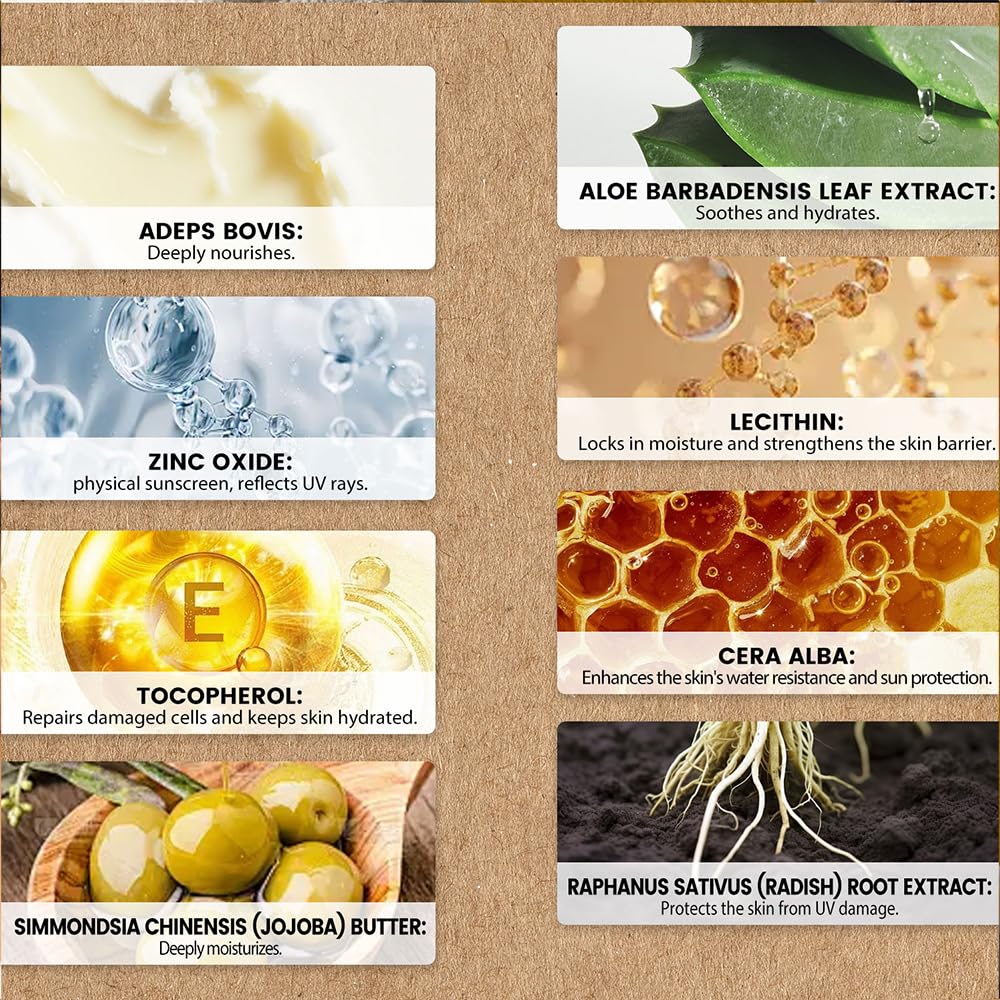 Beef Tallow Sunscreen highlights natural minerals zinc oxide and titanium dioxide
