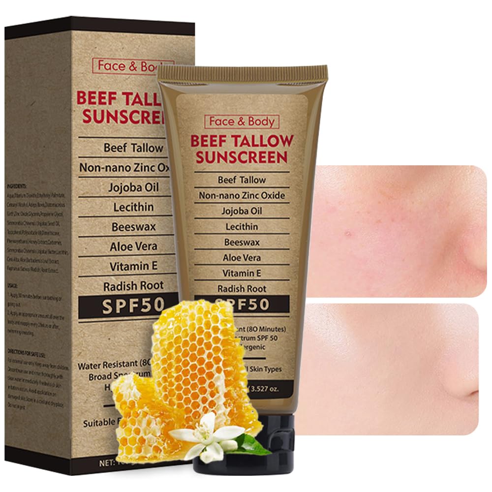 Beef Tallow Sunscreen packaging with SPF 50 and clean design for daily use