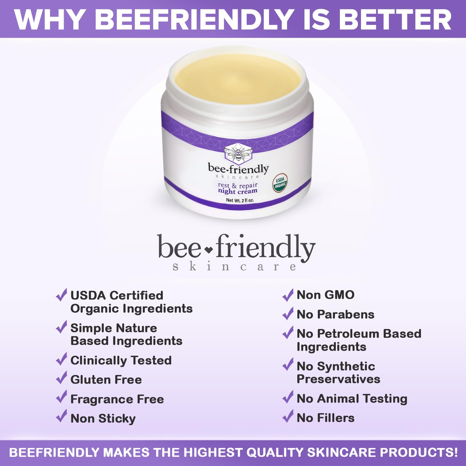 BeeFriendly Night Cream on skin showing morning glow after overnight hydration.