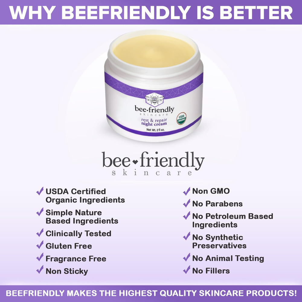 BeeFriendly Night Cream on skin showing morning glow after overnight hydration.