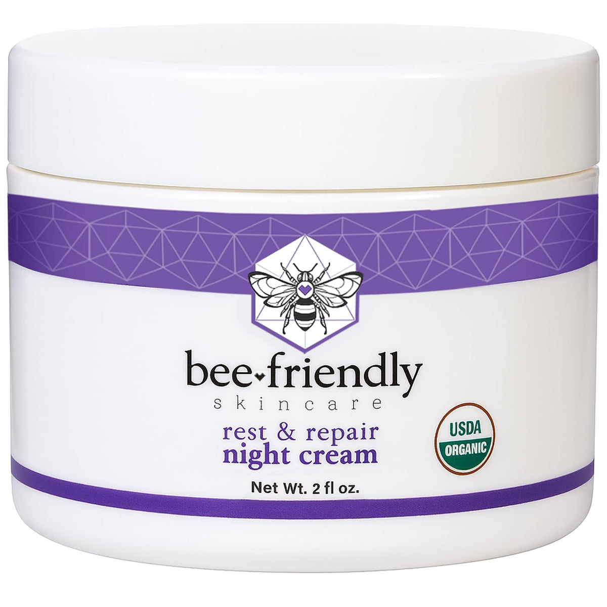 BeeFriendly Night Cream texture close-up shows a rich, hydrating formula for overnight care.