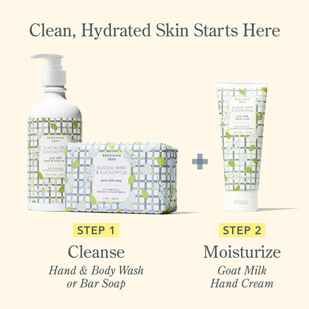 Beekman 1802 ready-for-use pump in a clean bathroom setting.