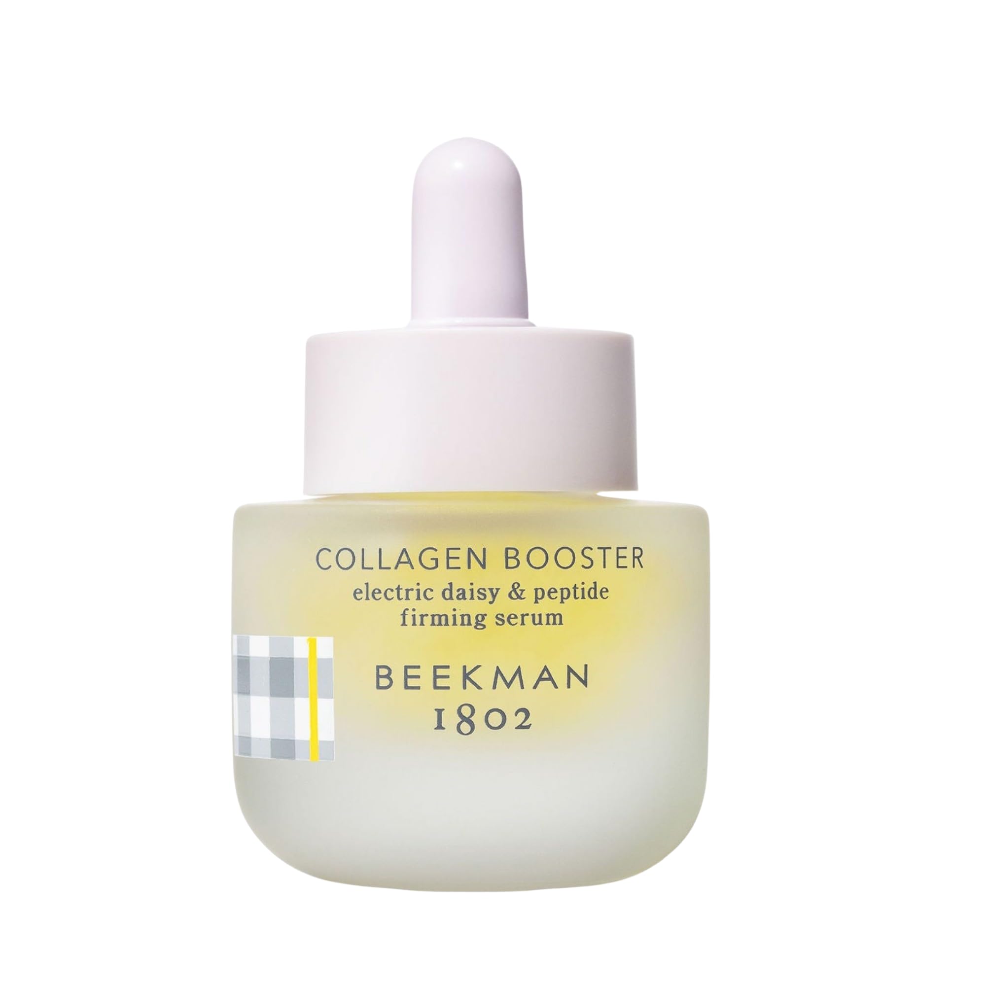 Beekman 1802 Collagen Booster bottle on white background, fragrance-free formula for sensitive skin.